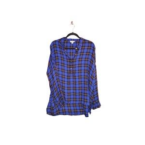 Allison Joy Blue Long Sleeve Plaid Rayon Shirt - Medium - Pre-Owned